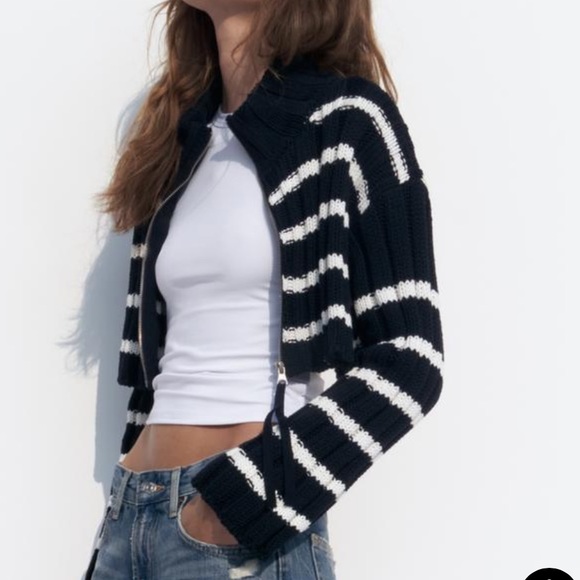 Zara Cropped Striped Knit Cardigan NWT - Picture 3 of 4